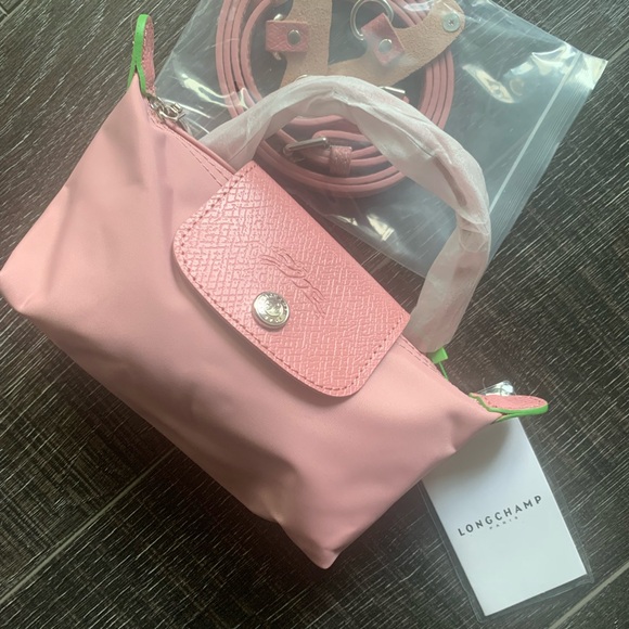 LONGCHAMP Mini Le Pliage Green Top-Handle Bag + Strap - Peony Pink *RARE* - Picture 7 of 9